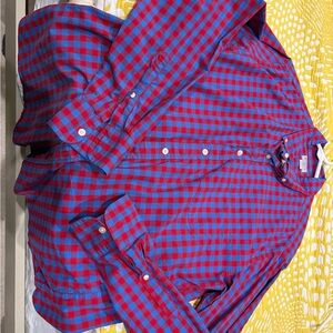 J Crew Men's Red and Blue Checked Shirt